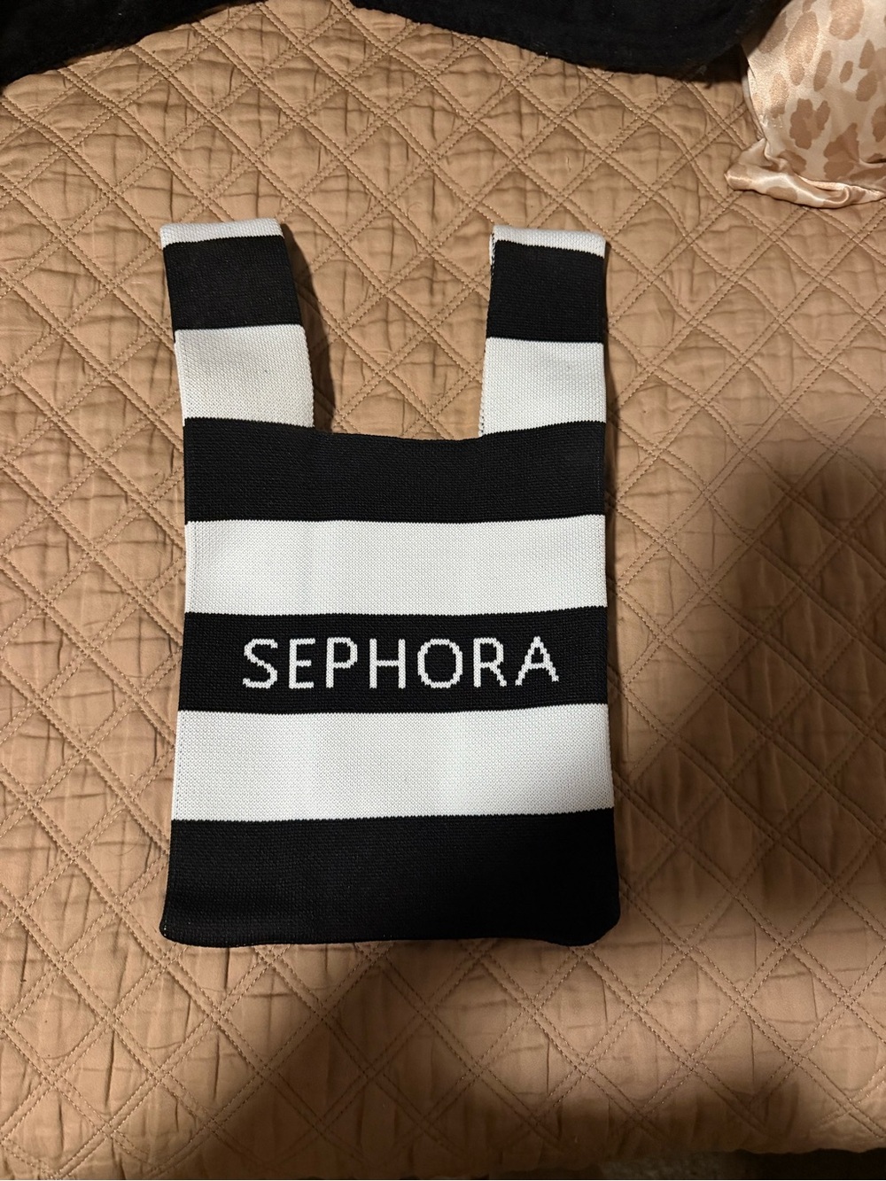 Sephora Black & White Striped Foldable Tote